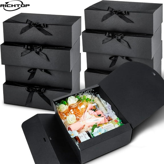 9 PCS Black Gift Boxes with Lids, 10.6x7.8x3.1 inch Kraft Paper Gift Box with Ribbon, Proposal Box for Wedding, Packaging, Birthday