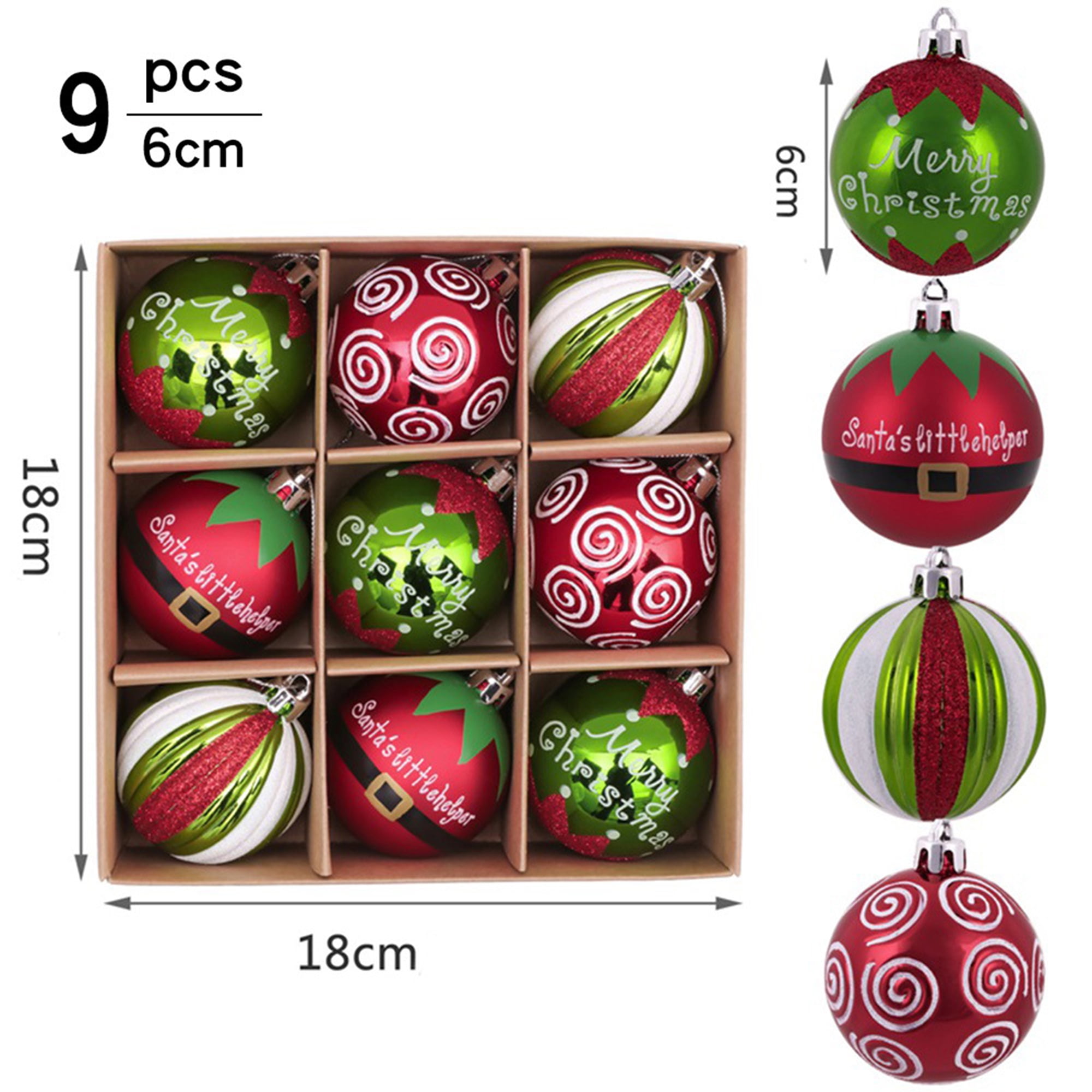 9 PCS Christmas Balls Ornaments, Red Green Christmas Balls Ornaments