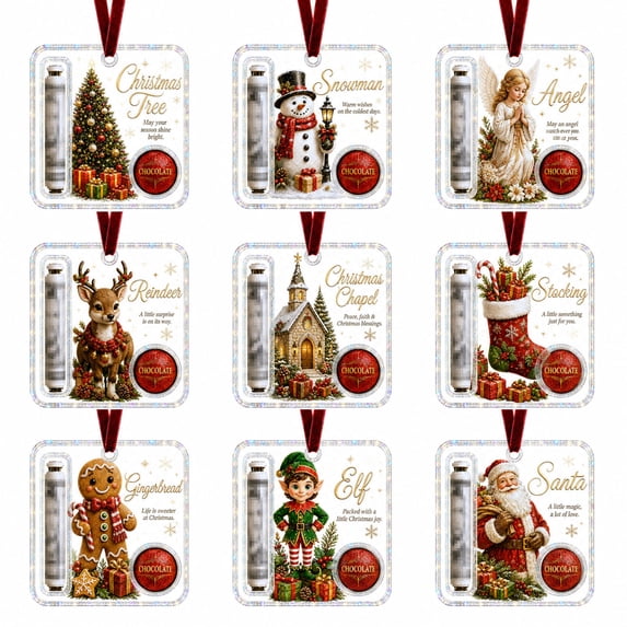 9 PCS Christmas Cash Gift Holder Ornament - Clear Acrylic Money Holder for Cash Gift - Christmas Tree Hanging Ornament Set for Holiday Decor, Stocking Stuffer Gifting