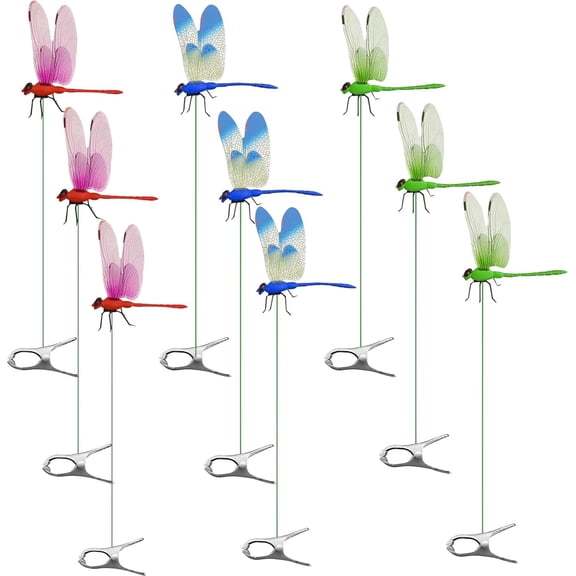 9 PCS Dragonfly Clips for Bugs Repellent Outdoor, Fake Dragonfly Realistic Garden Decor Clip, Dragonfly Clips to Keep Bugs Away for Fishing Hat Yard Patio (3 Color Set)