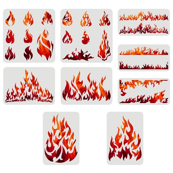 9 PCS Fire Pattern Stencil 3 Sizes Reusable Burn Blaze Bonfire Painting Stencils Plastic PET Wall Border Stencil Flames Stencil