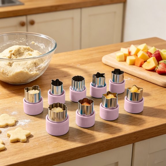 9 PCS Fruit Cutter Shapes, Mini Cookies Cutters Set,Stainless Steel Small Sandwich Food Cutter Shapes Fun Shaped Small Dinosaur Heart Star Round Flower For Lunch Fruit Vegetable
