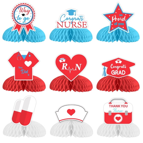 9 PCS Graduation Nurse Honeycomb Centerpiece, Nurse Decorations for Graduations, Nurse Honeycomb Ornament, Graduation Nurse Party Supplies, Nurse Gift for Her