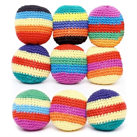 9 PCS Handmade Knitted Footbag Set, Colorful Crochet Foot Sacks, Handwoven Juggling Footbags for Training & Recreation, Assorted Style