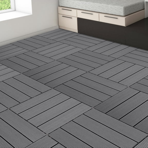 9 PCS Heavy-duty Recyclable Wood-plastic Interlocking Deck Tiles 11.8" X 11.8" Waterproof Outdoor And Indoor Flooring For Patio Balcony Porch Backyard Bedroom Gray