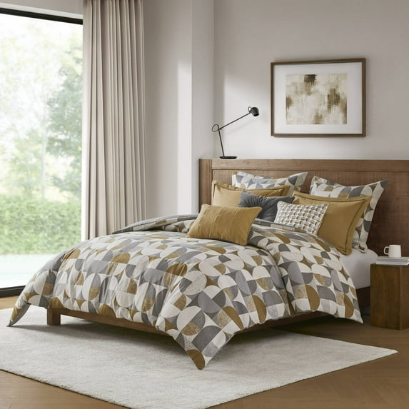 9 PCS King Jacquard Oversized Duvet Style Comforter Set Gold
