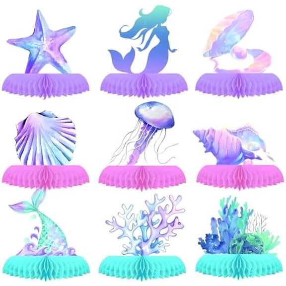 9 PCS Mermaid Theme Party Decorations, Ocean Mermaids Centerpieces for Tables Honeycomb Centerpiece, 3D Sea Party Supplies for Birthday Decor$$Electronics Accessories