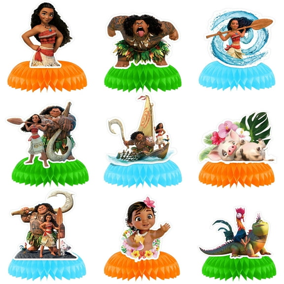 9 PCS Moana Party Honeycomb Centerpieces Decorations, Moana Party Table Topper Decor for  Birthday Party Supplies