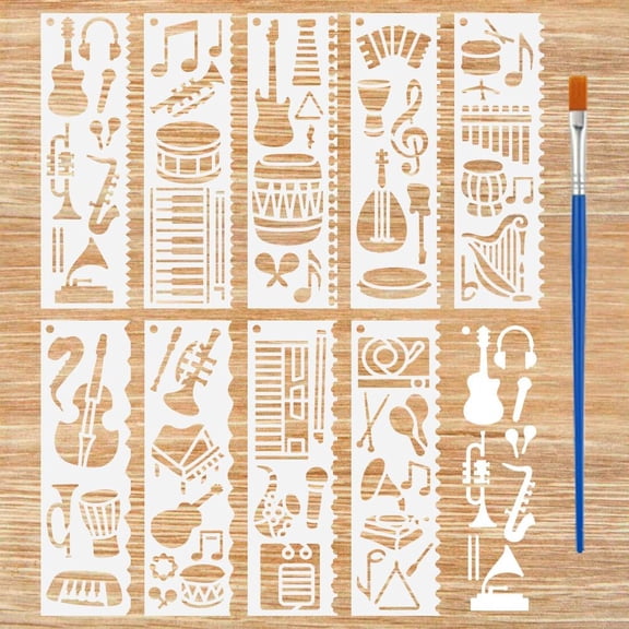 9 PCS Musical Instruments Stencils 7x2.1inch Irregular Edge Rectangle Music Theme Stencil Music Notes Stencil Template Creative Craft