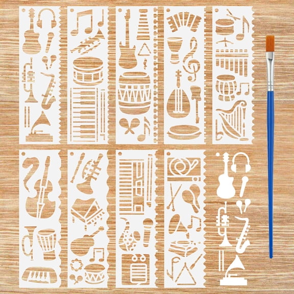 9 PCS Musical Instruments Stencils 7x2.1inch Irregular Edge Rectangle Music Theme Stencil Music Notes Stencil Template