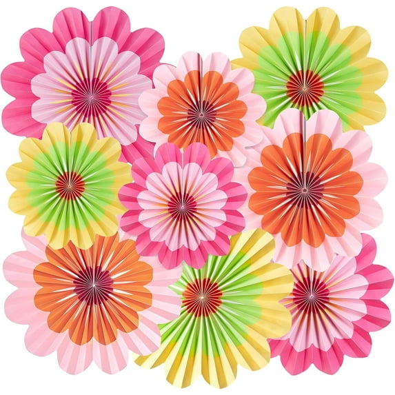 9 PCS Paper Flowers Decorations Hanging Carnival Paper Fans Decorations Flower Paper Fans Paper Floral Backdrop Spring Decorations