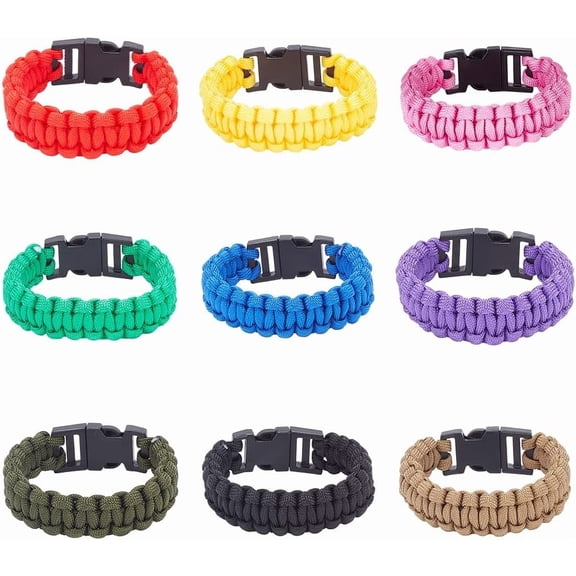 9 PCS Parachute Cord Bracelets for Women Men Bracelets Rope with Parachute Cord for Party Bracelets Rope Cord Bracelet Outdoor for Hiking Travelling Camping Gifts diy