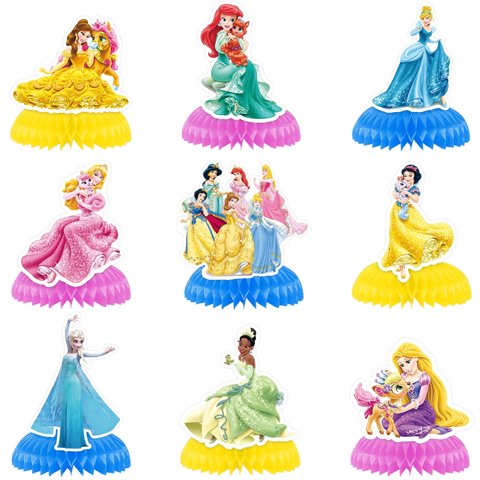 9 PCS Princess Party Honeycomb Centerpieces Decorations, Princess Party Table Topper Decor for  Birthday Party Supplies