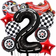 9 PCS Race Car Balloons, Black Number 2 Balloon Checkered Balloonss for 2st Birthday Race Car Theme Party Decorations