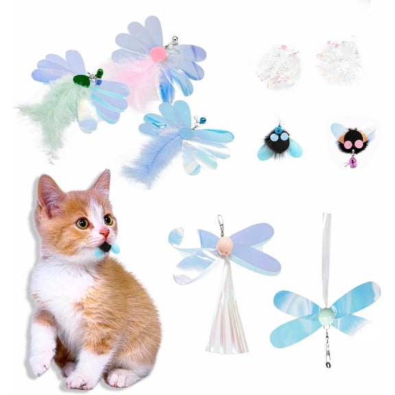 9 PCS Replacements with Bells for Cat Fishing Pole Toy, Interactive Cat Toy Shiny Insect Refills for Cat Wand Toy