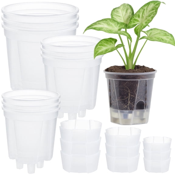 9 Pack Self-Watering Plant Pots with Reservoir 3 Sizes Clear Plastic Pots, Drainage & Air Holes for Healthy Roots, Indoor/Outdoor Flower Planters for Home Office