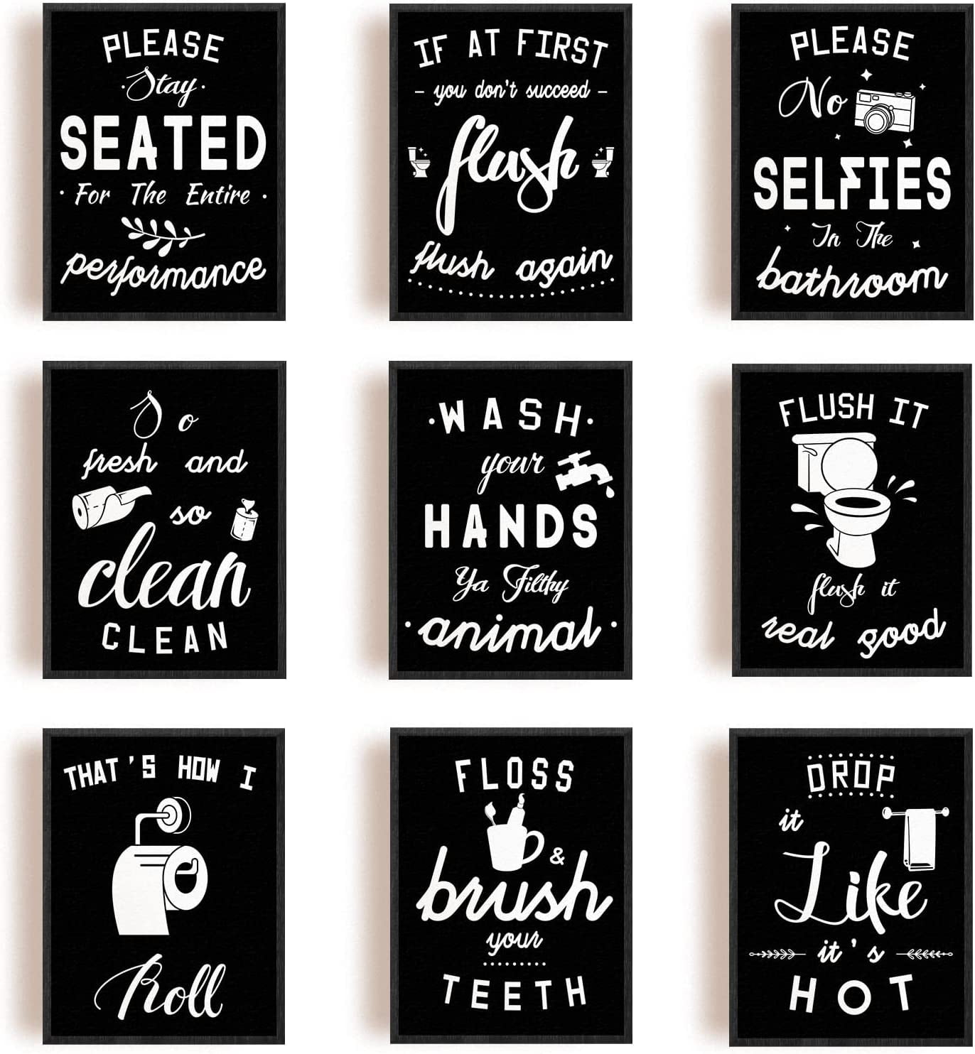 9Piece Black & White Bathroom Canvas Artwork, Home Decorations, Easy