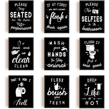 9 PCS/Set Canvas Prints Bathroom Theme Canvas Art Black&White Hint Painting Decorative Wall Art Pictures for Toilet Bathroom Wall Decor 9.8"x7.8" (No Frame)