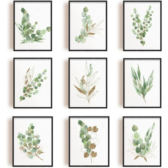 9 PCS/Set Canvas Prints Eucalyptus Plant Green Painting Decorative Wall Art Pictures for Wall Decor 9.8"x7.8" (No Frame)