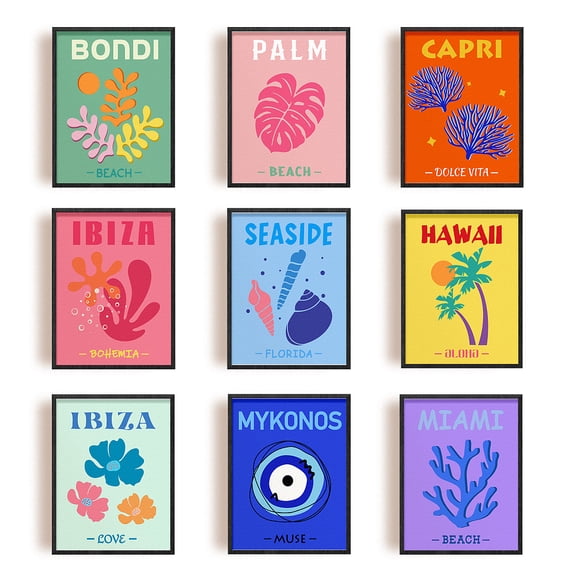 9 PCS/Set Unframed Canvas Prints Trendy Travel Wall Decor Canvas Wall Art Prints Aesthetic Preppy Room Decoration Art College Dorm Room Bedroom DIY