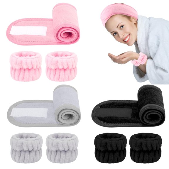 9 PCS Spa Facial Headbands and Wrist Bands Set, Cloth Headband Adjustable Hairband Highly Absorbent Wristbands Headband for Washing Face Shower Skincare Makeup