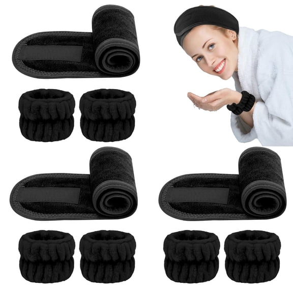 9 PCS Spa Facial Headbands and Wrist Bands Set, Cloth Headband Adjustable Hairband Highly Absorbent Wristbands Headband for Washing Face Shower Skincare Makeup