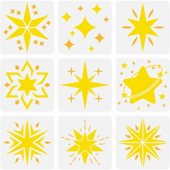 9 PCS Star Stencils for Painting 5.9x5.9inch Decorative Stars Stencil Different Sizes Star Template Fantasy Theme Star Pattern Stencil