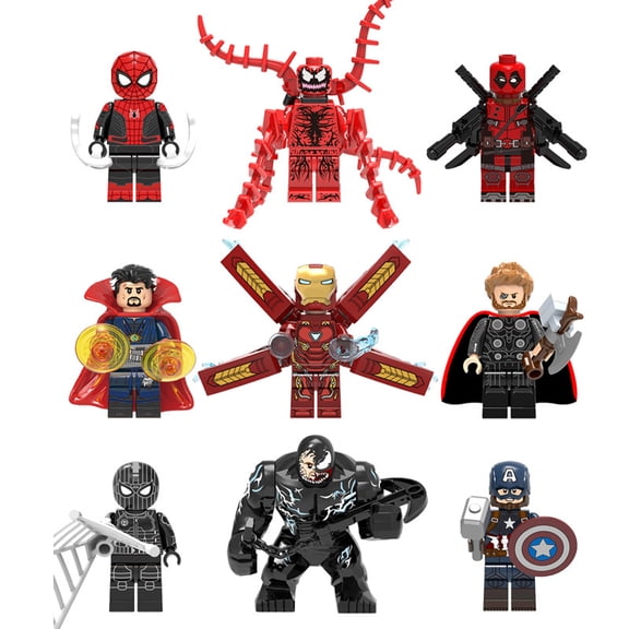 9 PCS Super Battle Character Building Blocks Set Creative Minifigures Action Hero Toys for Boys Girls Birthday Gift Cake Decorations