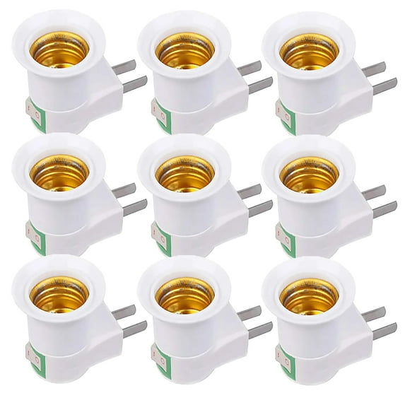 9 PCS US Plug to E26/E27 Adapter LED Light Bulb Converter Socket Holder with ON/Off Button Switch Pin Base Fixture to Standard Screw-in Lamp Socket