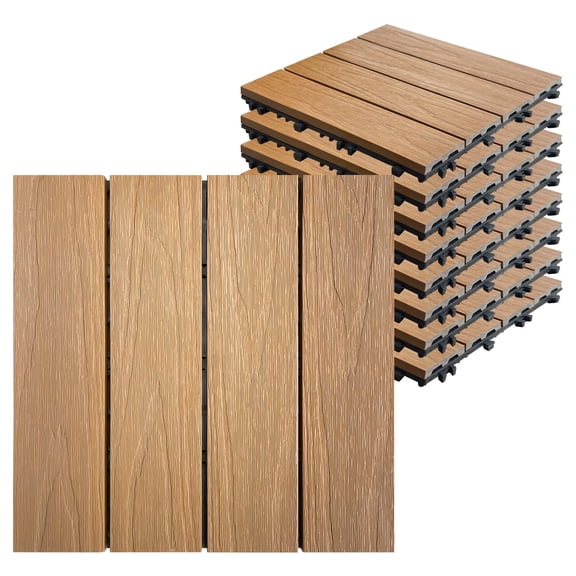 9 PCS WPC Teak Wood Decking Tiles Durable,Waterproof,for Indoor Outdoor