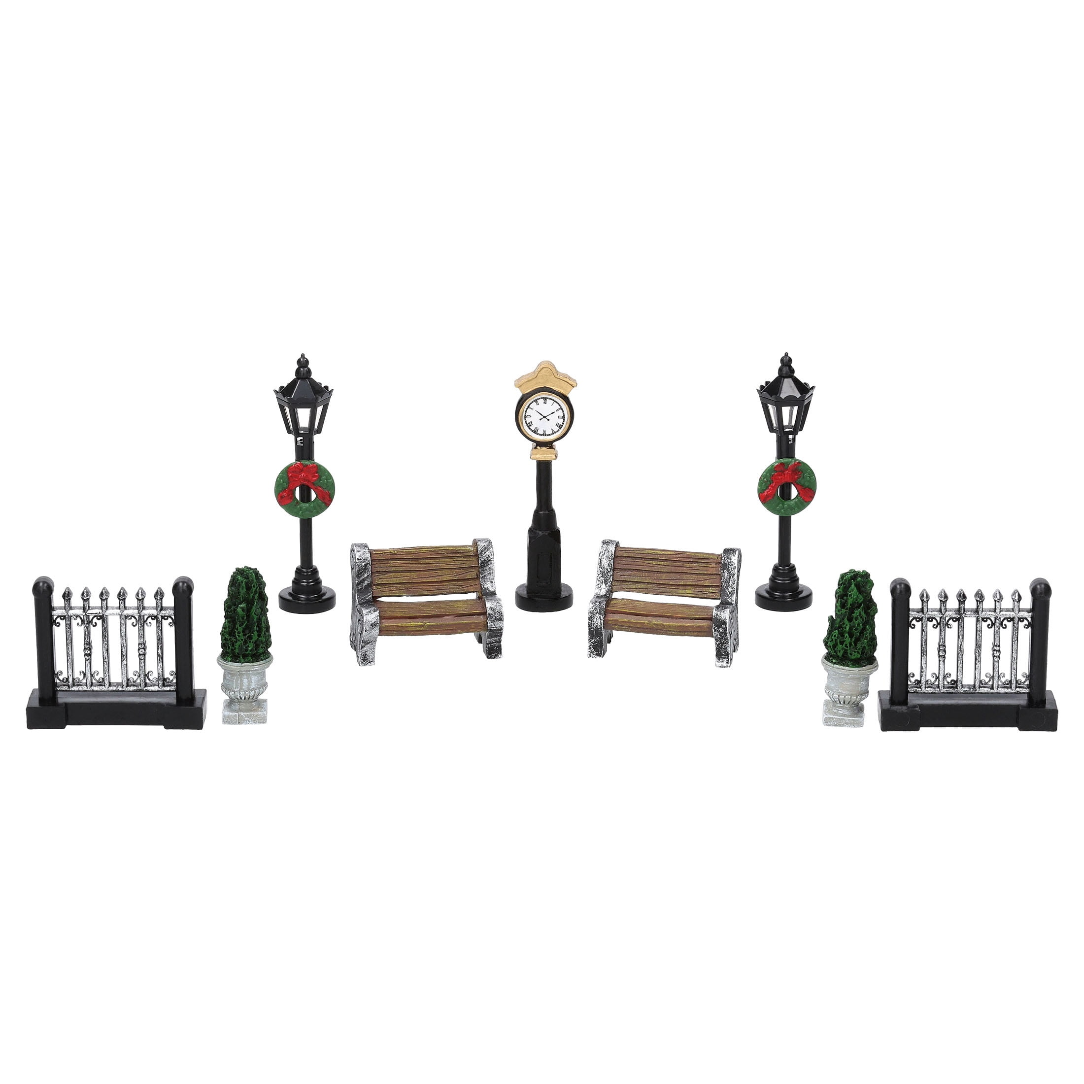 Christmas Village Decorative Figurine Accessory Set, Multicolor, 9 Pieces, by Holiday Time