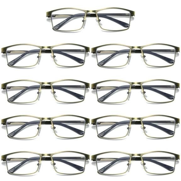 9 PK Brass Metal Frame Mens Reading Glasses Spring Hinge Blue Light Blocking Readers +0.75
