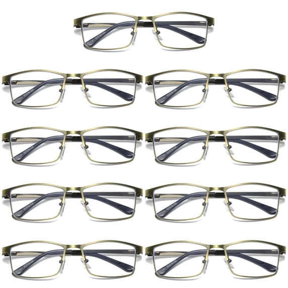9 PK Brass Metal Frame Mens Reading Glasses Spring Hinge Blue Light Blocking Readers +1.00