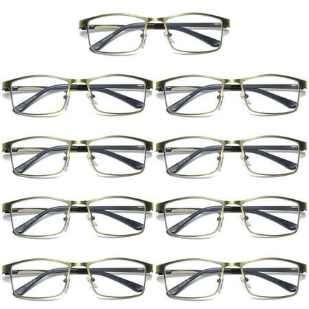 9 PK Brass Metal Frame Mens Reading Glasses Spring Hinge Blue Light Blocking Readers +3.00
