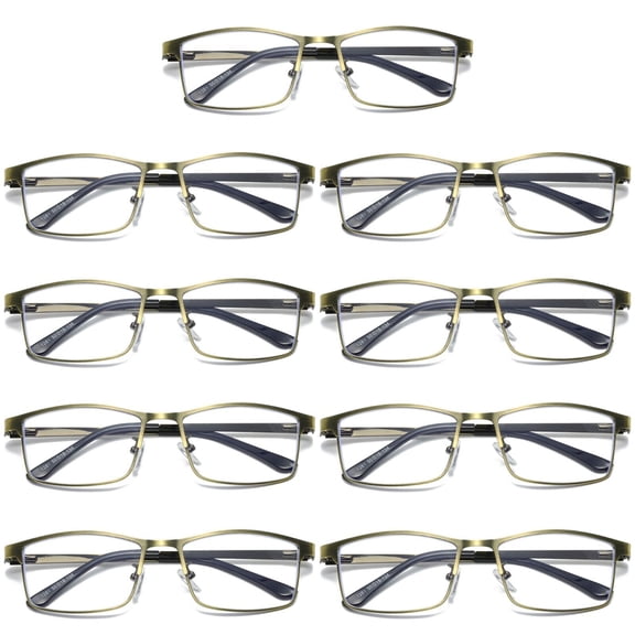 9 PK Brass Metal Frame Mens Reading Glasses Spring Hinge Blue Light Blocking Readers +3.00