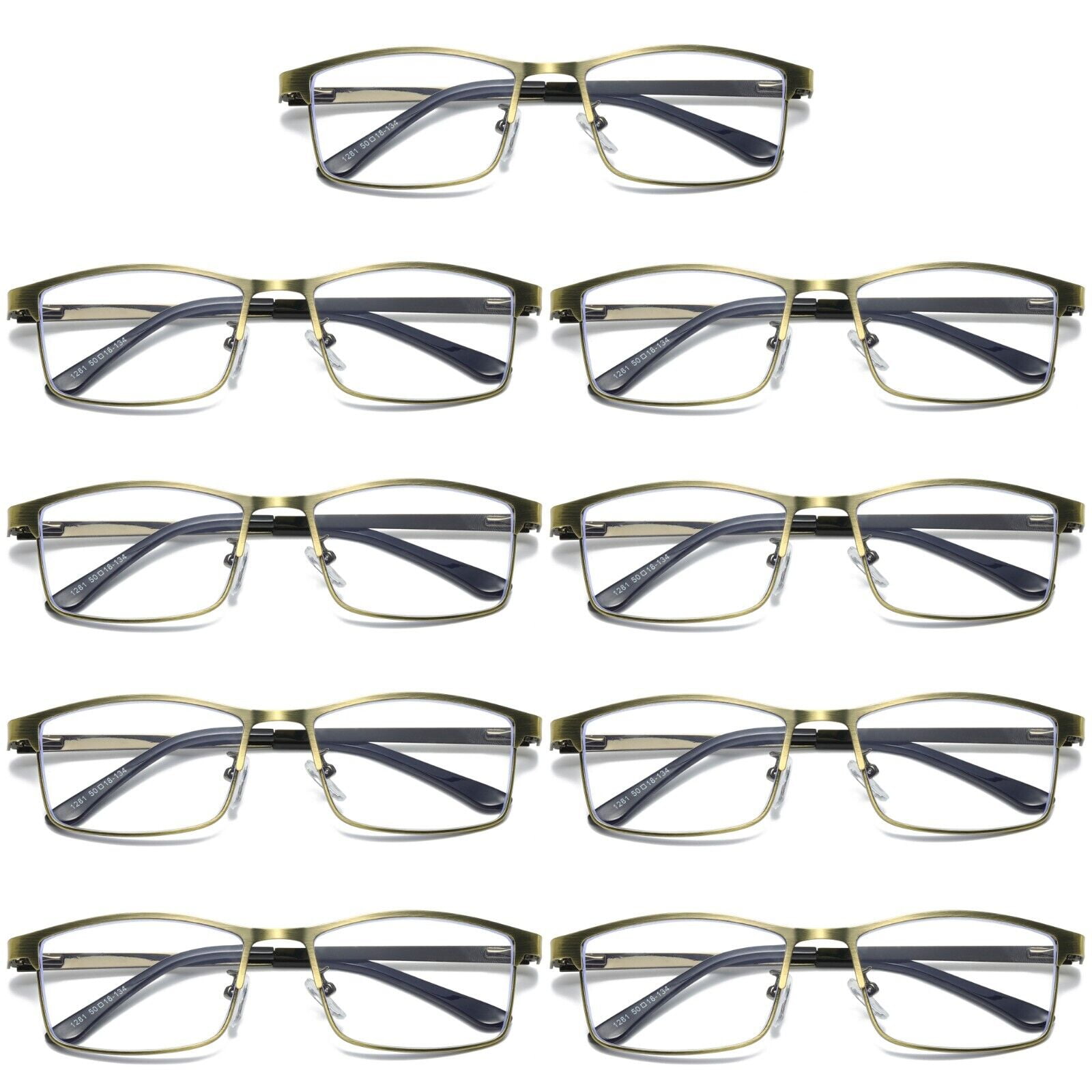 9 PK Brass Metal Frame Mens Reading Glasses Spring Hinge Blue Light Blocking Readers +3.50