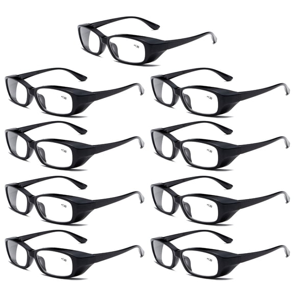 9 PK Clear Lens Men's Black Frame Reading Glasses Heavy Duty Readers for Work