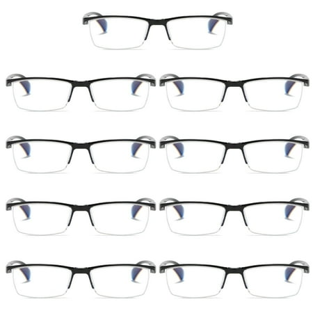 9 PK Mens Reading Glasses Readers - Rectangular Half-Frame - Lightweight & Spring Hinge - Block Harmful Blue Light +2.25