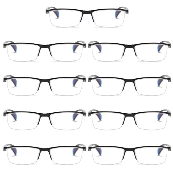 9 PK Mens Reading Glasses Readers - Rectangular Half-Frame - Lightweight & Spring Hinge - Block Harmful Blue Light +2.50