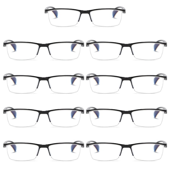 9 PK Mens Reading Glasses Readers - Rectangular Half-Frame - Lightweight & Spring Hinge - Block Harmful Blue Light +4.00