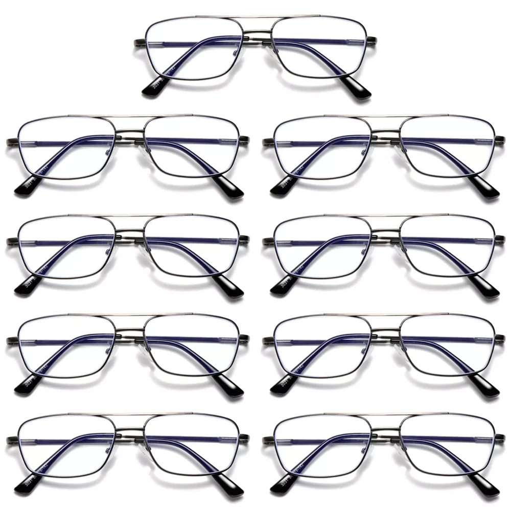 9 PK Mens Retro Aviator Reading Glasses Metal Frame Blue Light Blocking Readers
