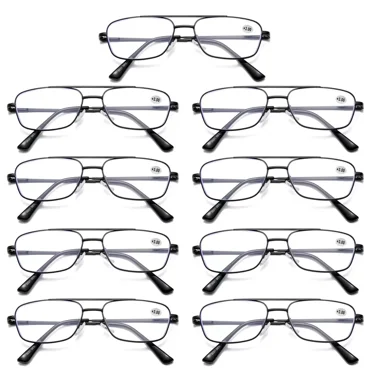 9 PK Mens Retro Aviator Reading Glasses Metal Frame Blue Light Blocking Readers