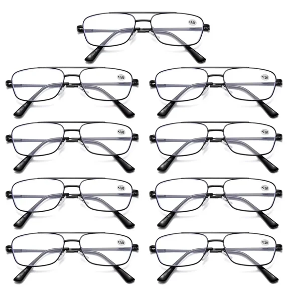 9 PK Mens Retro Aviator Reading Glasses Metal Frame Blue Light Blocking Readers