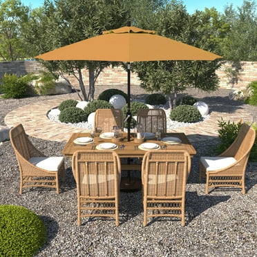 9' Pacific Trail Series Patio Umbrella With Bronze Aluminum Pole Aluminum Ribs Push Button Tilt Crank Lift With Sunbrella 1A Wheat Fabric