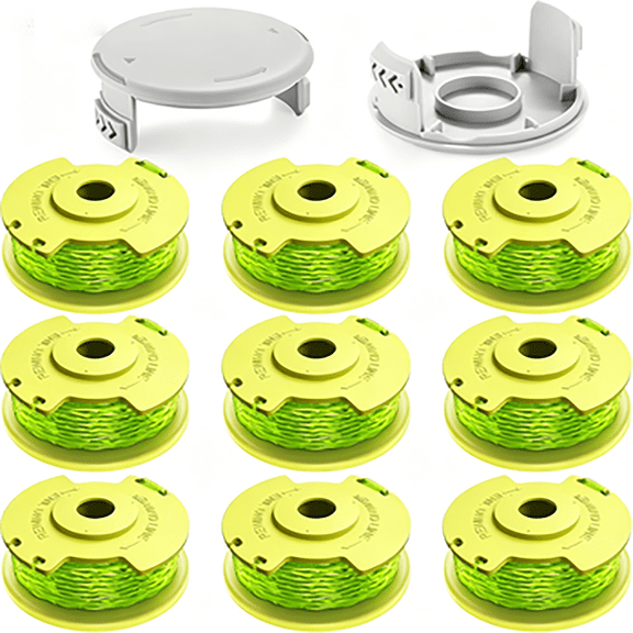 9 Pack 11 FT/0.080-inch Trimmer String Pack Trimmer Line with 2 Pack Trimmer Cap Compatible with RYOBI AC80RL3/AC14HCA