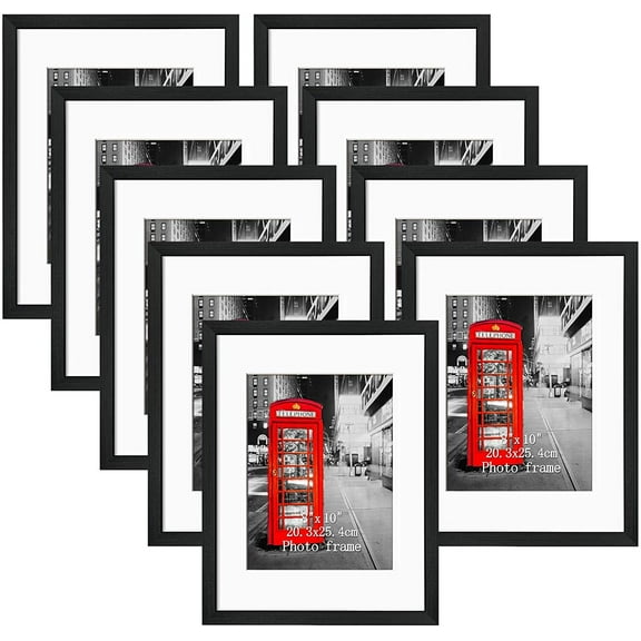 9 Pack 11x14 Matted to 8x10 Picture Frames for Wall or Tabletop, Black