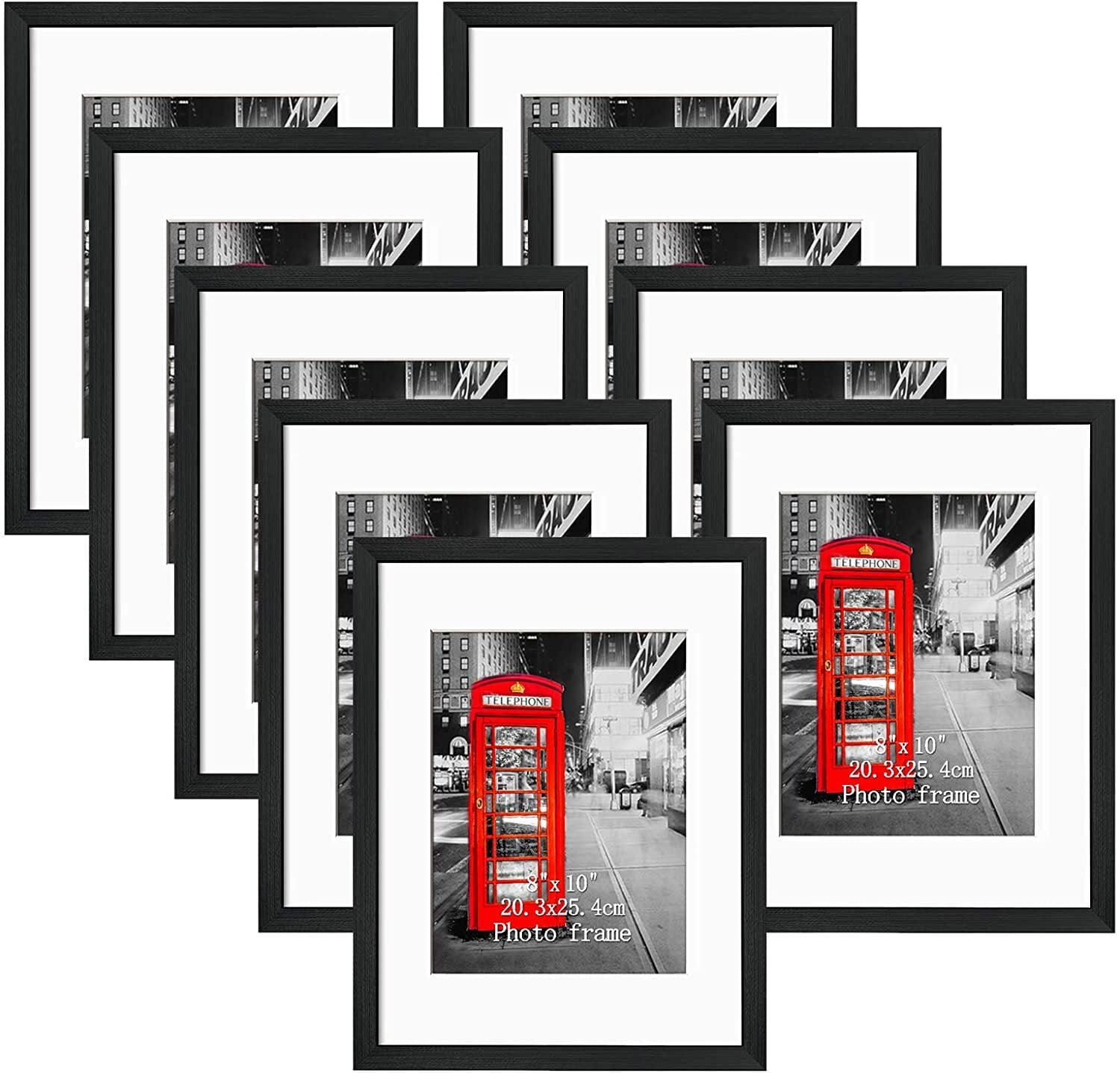 9 Pack 11x14 Black Picture Frames with 8x10 Mat, for Wall Mounted or Tabletop