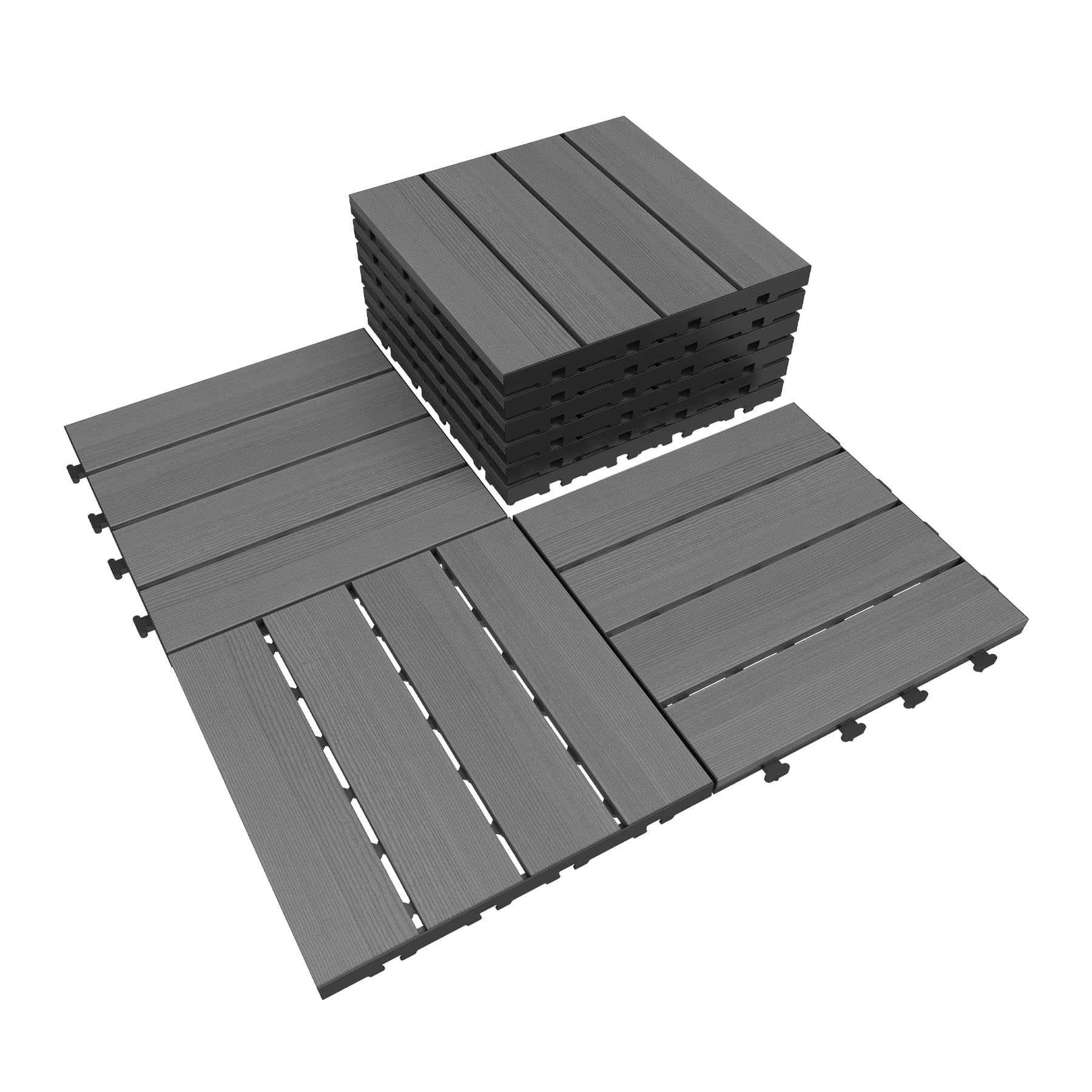 9 Pack 12"×12" Interlocking HDPE Deck Tiles, Waterproof All Weather Patio Flooring with Wood Grain for Garden Poolside Backyard