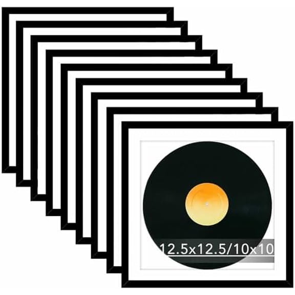 9 Pack 12.5x12.5 Record Frame with 10x10 Mat for Vinyl Record Album Cover Poster, Display Photo 10x10 with Mat or 12.5 x 12.5 Without Mat, Wall Hanging Vinyl Frames, 9 Pack, Black
