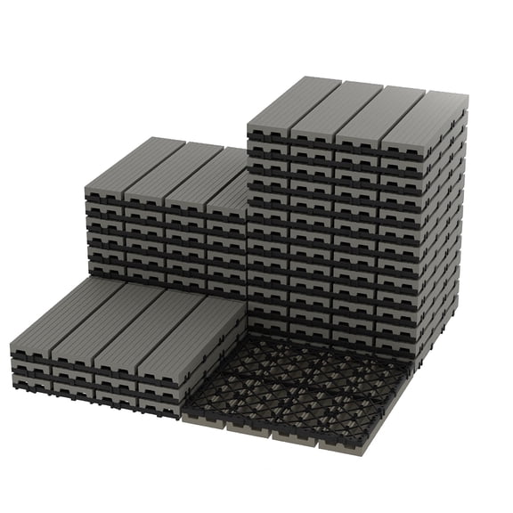 9-Pack 12"X12" Composite Deck Tiles – Waterproof Interlocking Patio Flooring for Indoor & Outdoor Use, All-Weather Plastic Wood-Grain Tiles for Patio, Balcony, Porch, Poolside